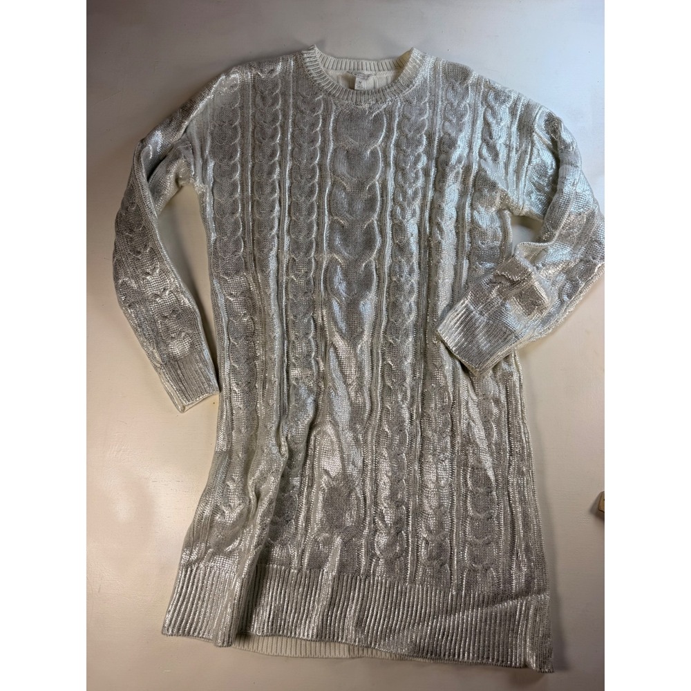 Cato Sweater Dress Womens Medium Silver Y2K Metallic Cable Knit Long Sleeve